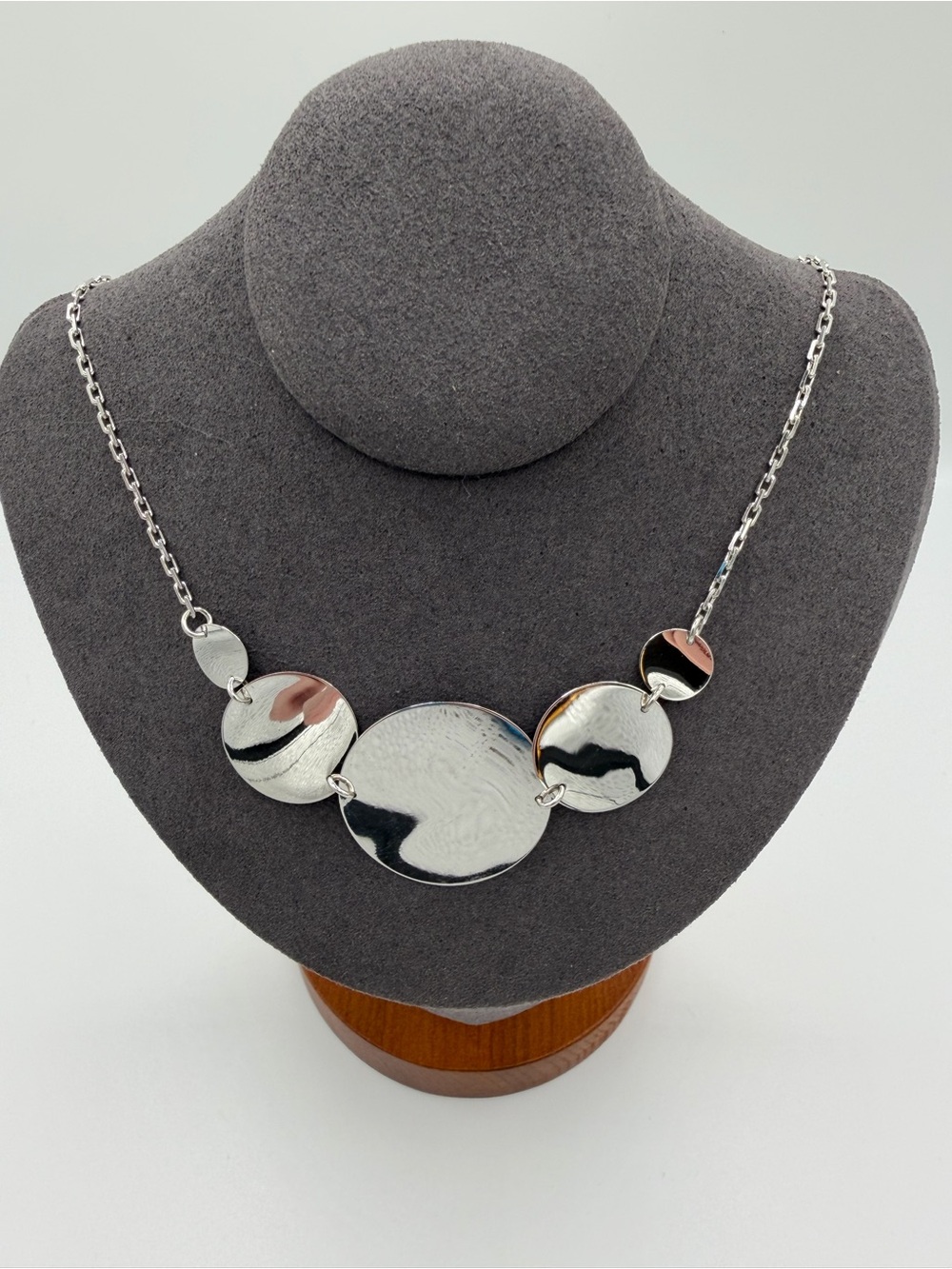 Silver 925 Disc Statement Necklace - 16-18 inches adjustable Women Jewelry